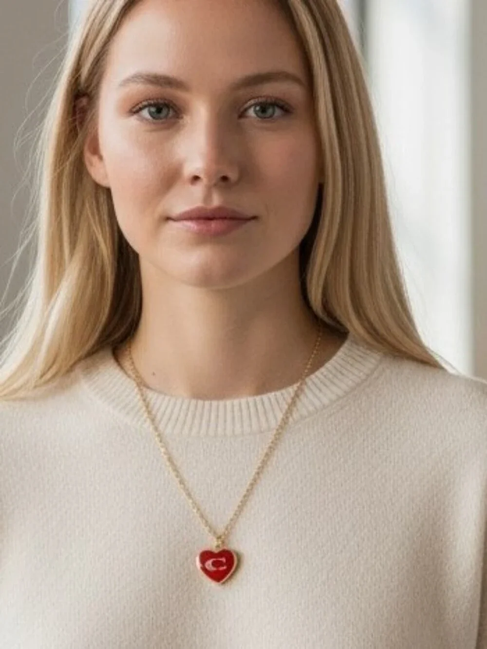NEW NWT COACH red heart enamel Signature C locket pendant necklace
